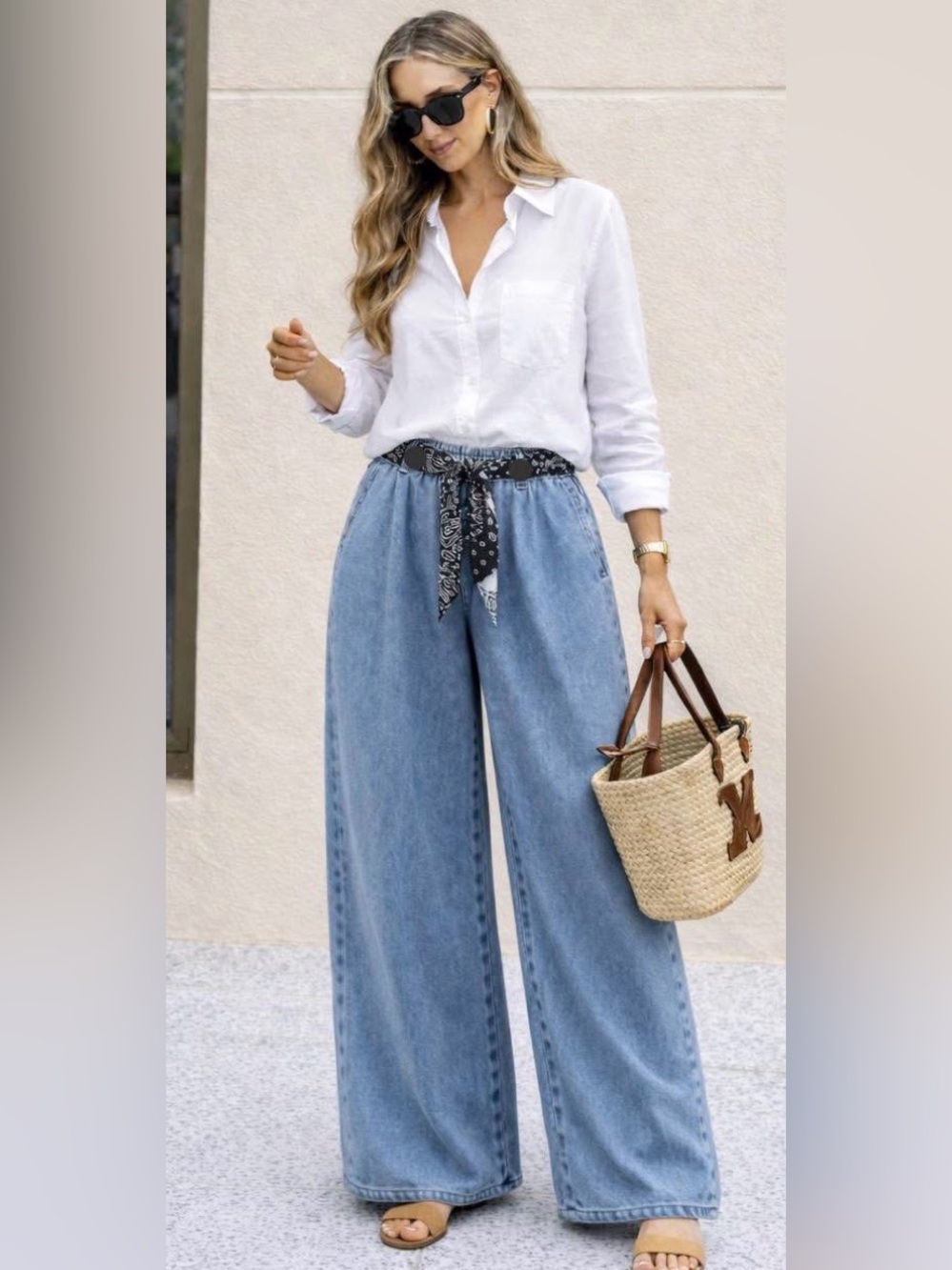 New Altar'd State Light Blue Wide Leg Drawstring Jeans size M 70%cotton